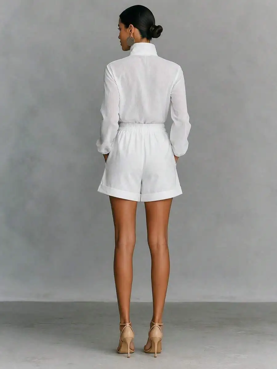 XTOCEAN High-Quality Textured Stand-Up Collar Suit! Simple White, Creating A Sophisticated Look, Perfectly Meeting The Needs Of Modern Professional Women.