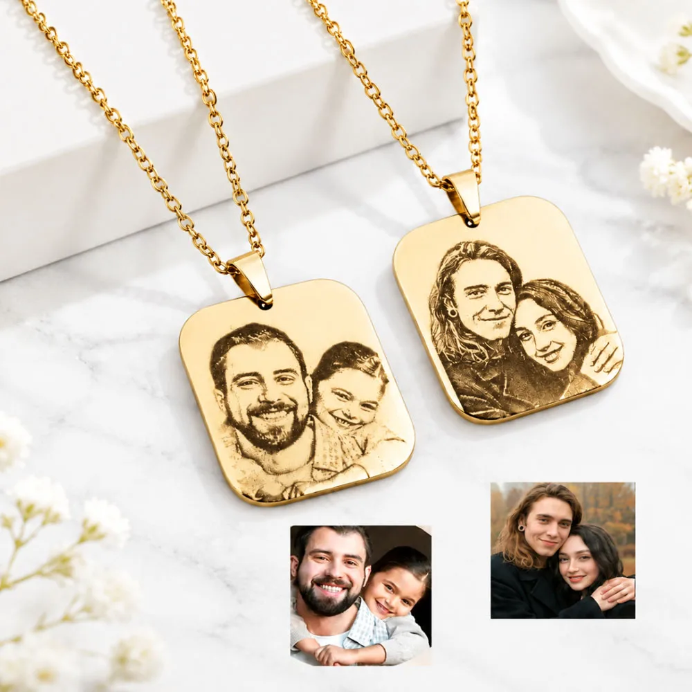 Custom Rectangle People Portrait Necklace Picture Pendant Personalized Handmade Jewelry Disc Name Person Engraved Birthday Gift