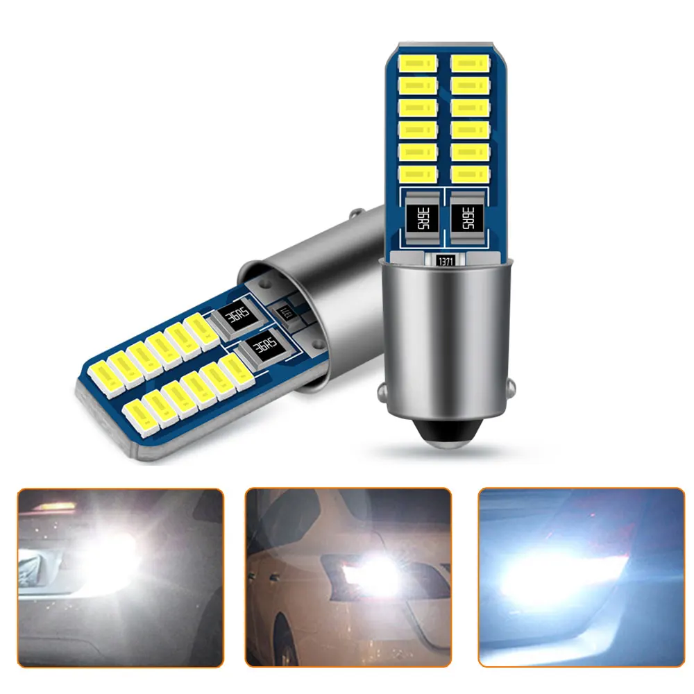 2pcs White LED H6W T4W Car Light Bulb T2W T3W H5W Car Reverse Lights Parking License Plate Light Auto 12V Electronic Accessories