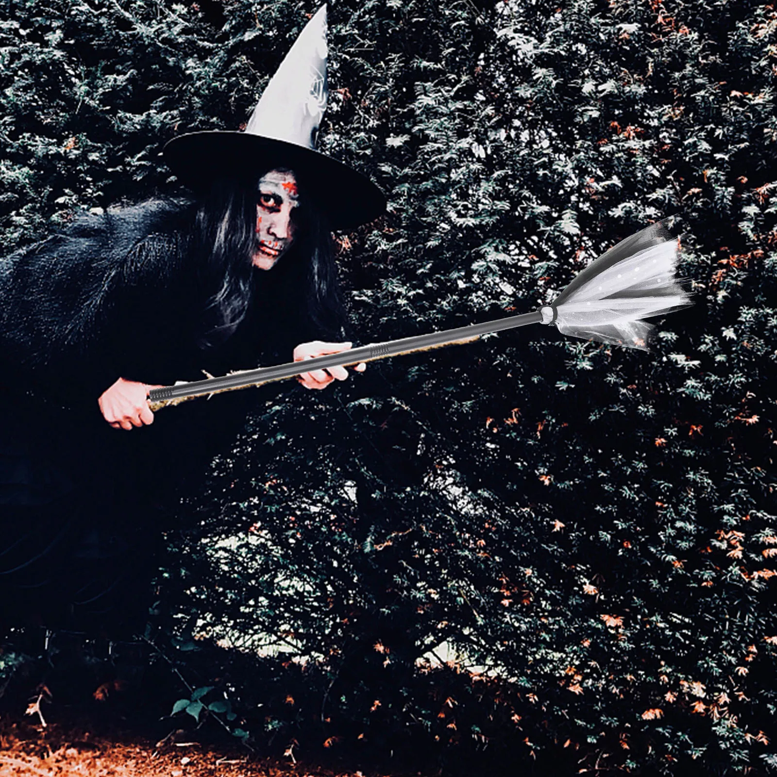 

Creative Witch Broom Halloween Party Decoration Prop Plastic Gauze Material Reusable Home Ornament Costume Accessory