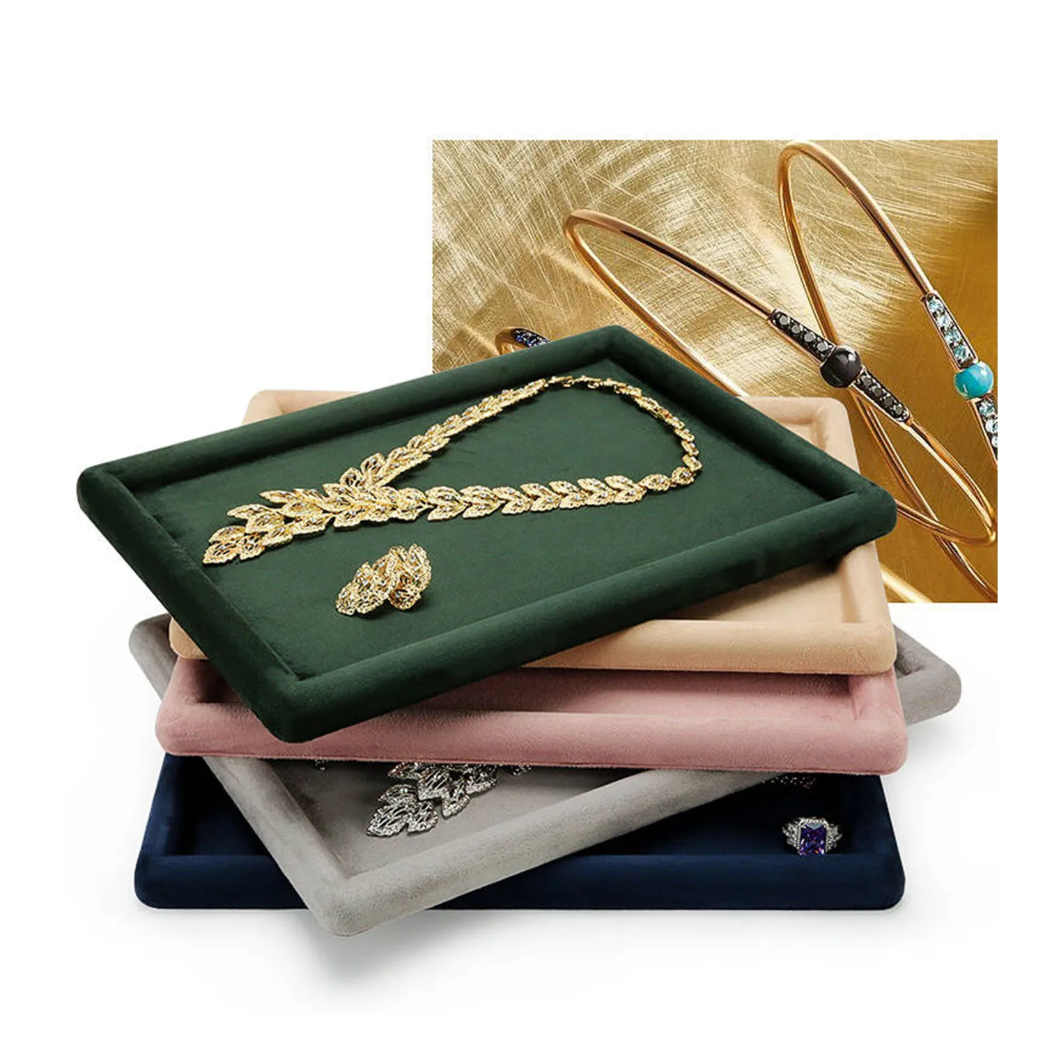 Velvet Stackable Jewelry Trays Grids Rings Earrings Bracelet Watch Showcase Display Tray for presentation selling store travel