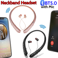Neckband Headset Waterproof Stereo Earphones Bluetooth-Compatible5.0 Noise Canceling Retractable Earbuds for Office Sports
