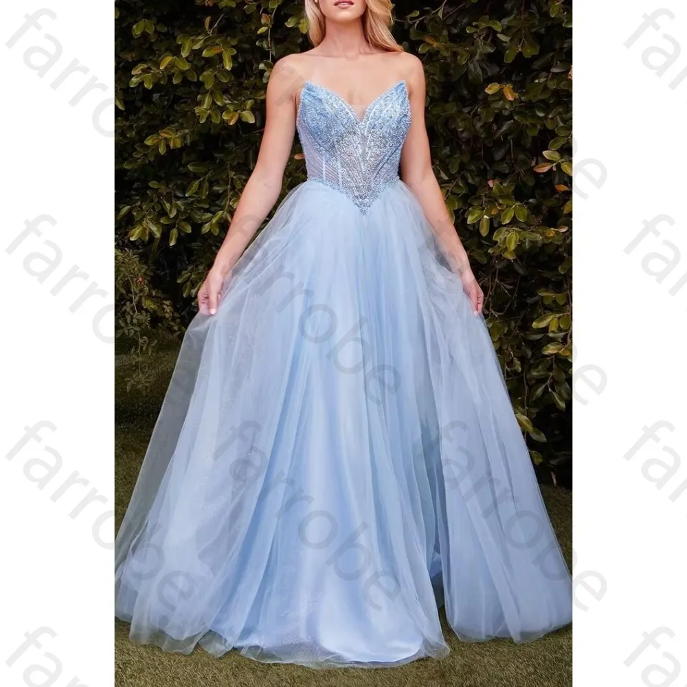 Maßgeschneiderte ärmellose Abendkleider mit V-Ausschnitt und A-Linie, elegantes schulterfreies, rückenfreies Kleid, exquisite, hochwertige Ball- und Partykleider
