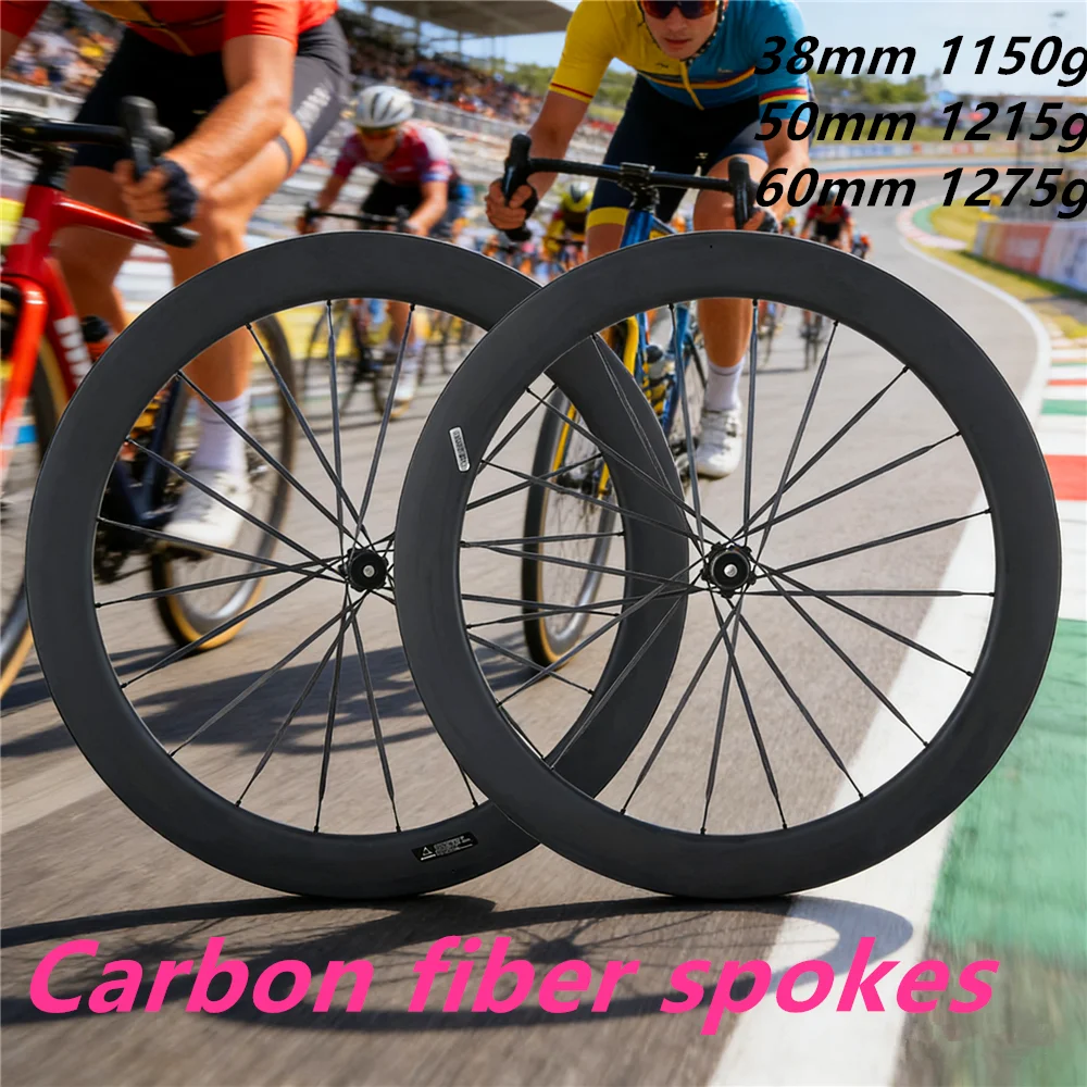 

JIELEI Carbon Road Wheelset Bicycle Super Light 1150g Disc Brake Carbon Spoke 60T Ceramic Ratchet Hub Cycling Bike Rims Parts