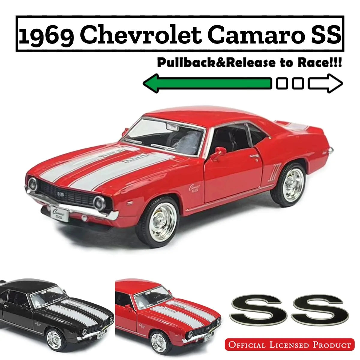 

1:36 Scale 1969 Chevrolet Camaro SS Replica Diecast Model Car Interior Decoration Collection Gift for Boys and Toy Car Collector