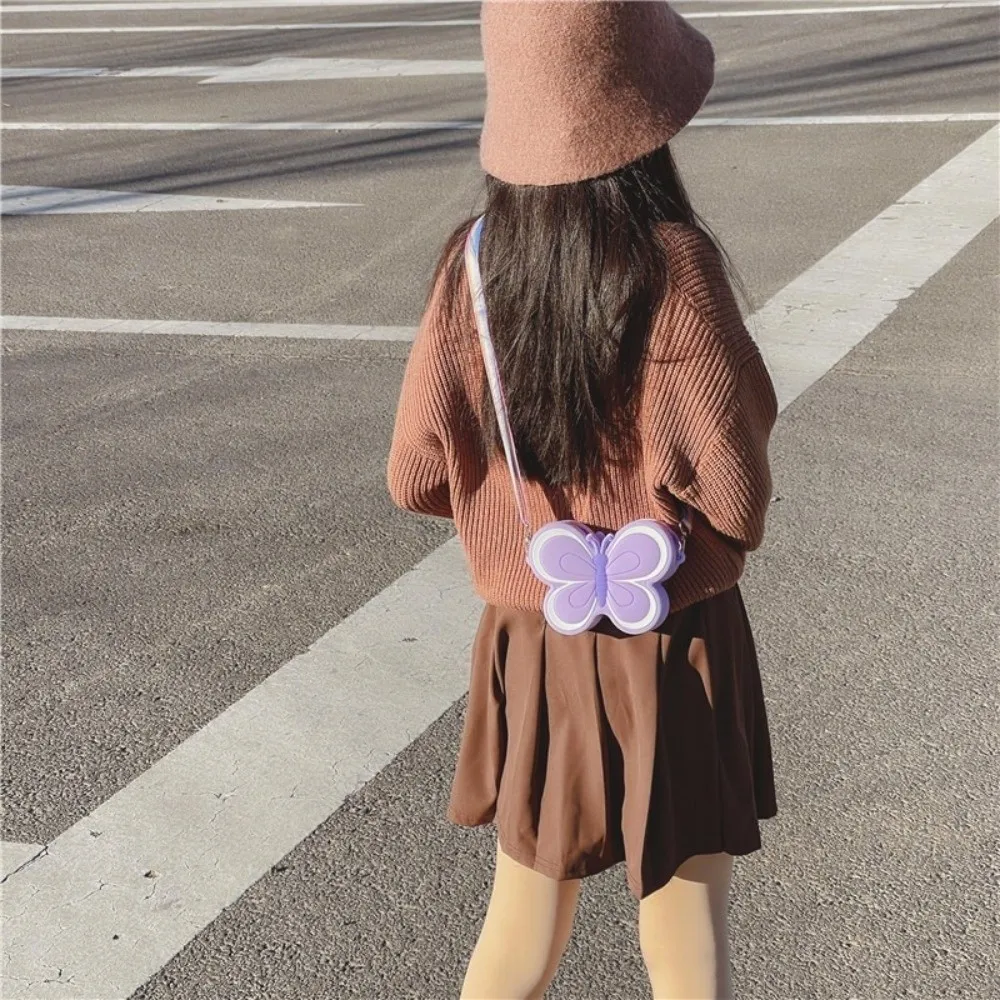 Butterfly Shape Cartoon Children's Bag Candy Color Silicone Mini Shoulder Bag Lightweight Waterproof Butterfly Crossbody Bag