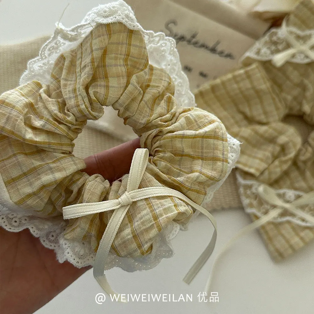 إكسسوار شعر كوري مكون من قطعة واحدة من رباط شعر بوهيمي من الدانتيل على شكل فيونكة مرنة للشعر الرقيق والأسلوب اللطيف