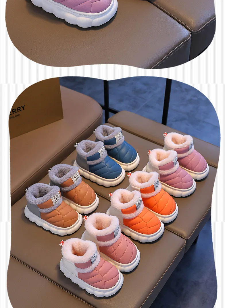 Neue Kinder-Winterstiefel aus PU, Wasserdicht, Warm, Baumwolle, Rutschfeste High-Top-Stiefel für Mädchen und Jungen, Bequeme Schneestiefel für Kinder, Lässige Babyschuhe – Detail 18