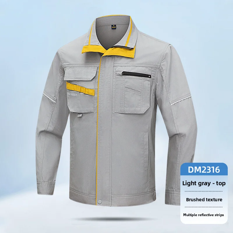 Men's Reflective Work Jacket, Wear‑Resistant Lapel Work Uniform Top, Multi‑Pocket Safety Coat With Reflective Strips, for Factor