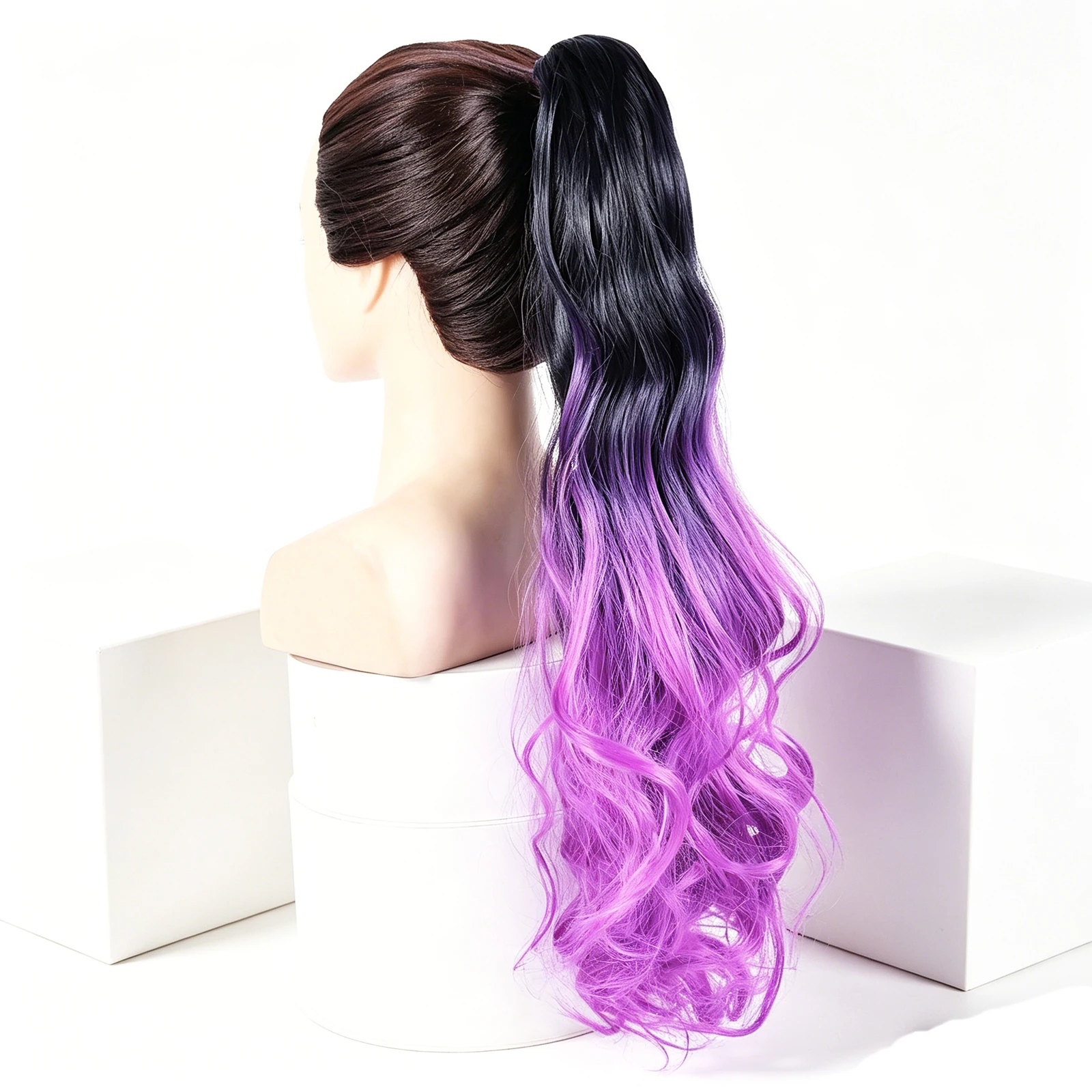Jeedou Colorful Ponytail Extension Long Wavy Hair Rainbow Ombre Color Synthetic Ponytails Hair Extension For Girls Ladies