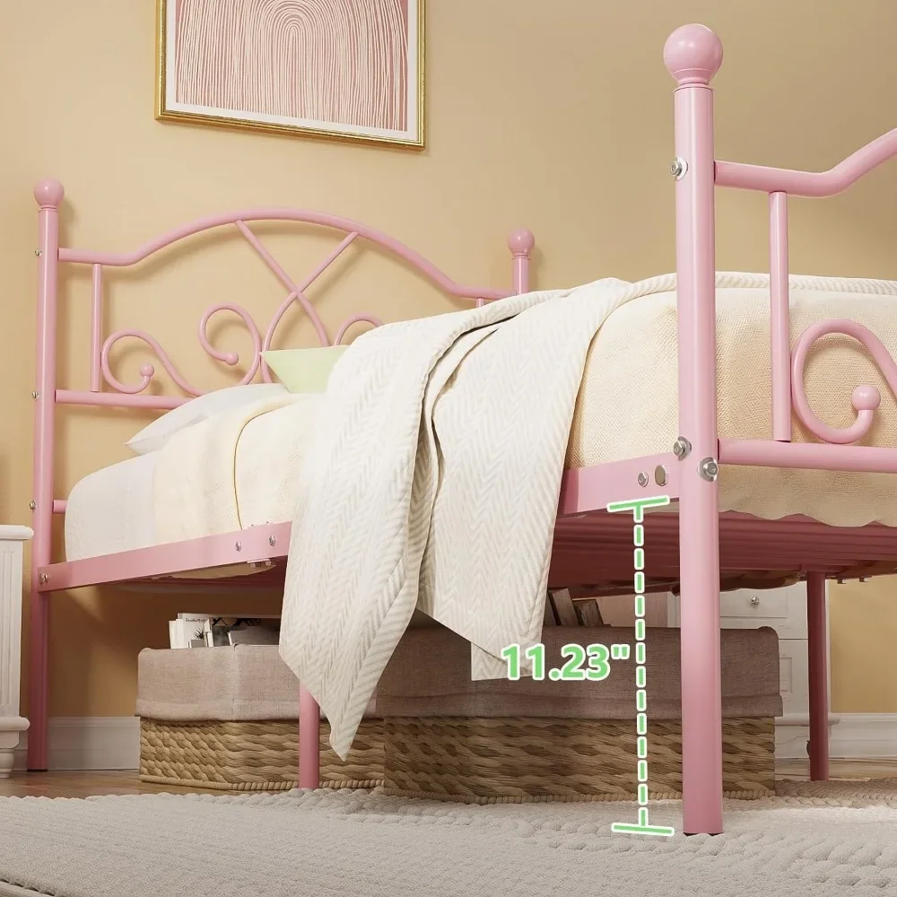 Modern Twin Size Bed Frames for Kids Girls, No Box-spring Needed Twin Platform Bed Frame with Unique Headboard and Footboard