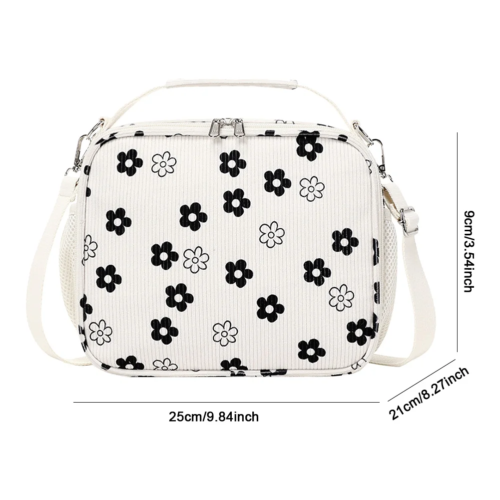 Tas Penyimpanan Kain Korduroi Besar, Kantong Makanan Piknik Bermotif Bunga, Kotak Makan Siang Berinsulasi untuk Piknik, Sekolah, Kerja, Perjalanan