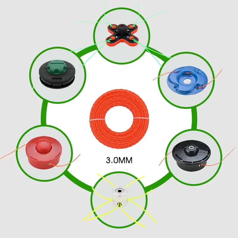 

LUSQI 4m/8m/12m/16m*2mm/2.4mm/2.7mm/3mm Orange Round Mower Cord Mowing Nylon Grass Trimmer Rope Brush Cutter Strimmer Line