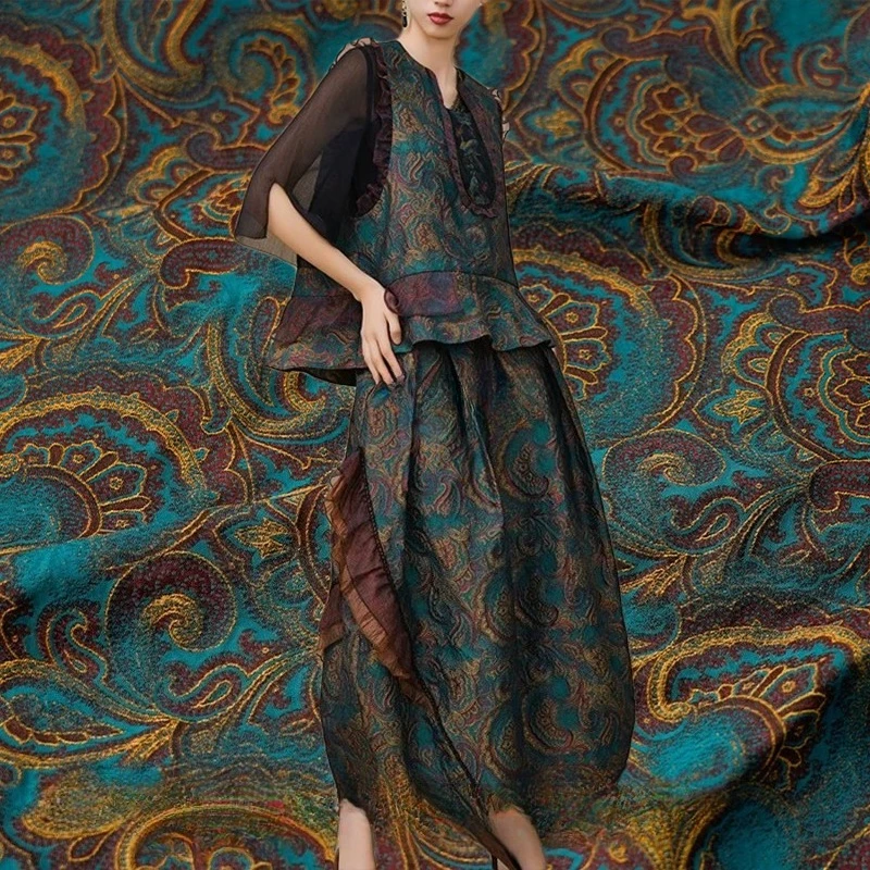 

Ethnic Style Retro Jacquard Fabric for Vest Dresses Windbreakers Embossed Decorative Apparel Diy Sewing Fabrics By Meter Cloth