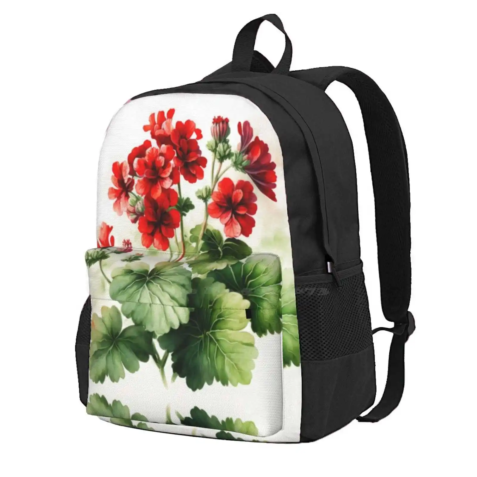 Red Geranium Flowers Hot Sale Schoolbag Backpack Fashion Bags Red Geraniums Red Flowers Summer Flowers Spring Flowers Floral