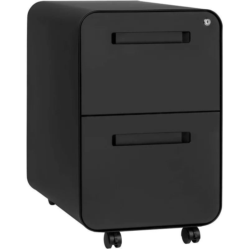 Stockpile 2 Drawer Mobile File Cabinet with Lock - Under Desk Metal Filing Cabinet, Legal/Letter File Folders, Wheels