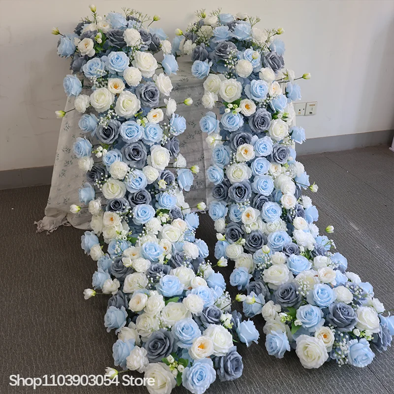 Blaue Rosen-Sofa-Läufer-Deko, Blumenreihe, Hochzeits-Hintergrund-Bogenrahmen, Blumenarrangement, Bankett-Zubehör, Foto-Requisite, Schaufensterdekoration – Detail 5