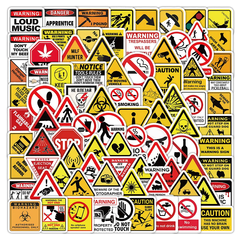 

100PCS Hot Selling Warning Signs Children Graffiti Stickers DIY Toys for Phone Bottle Travel Bag Aesthetic Decals Creative Gifts