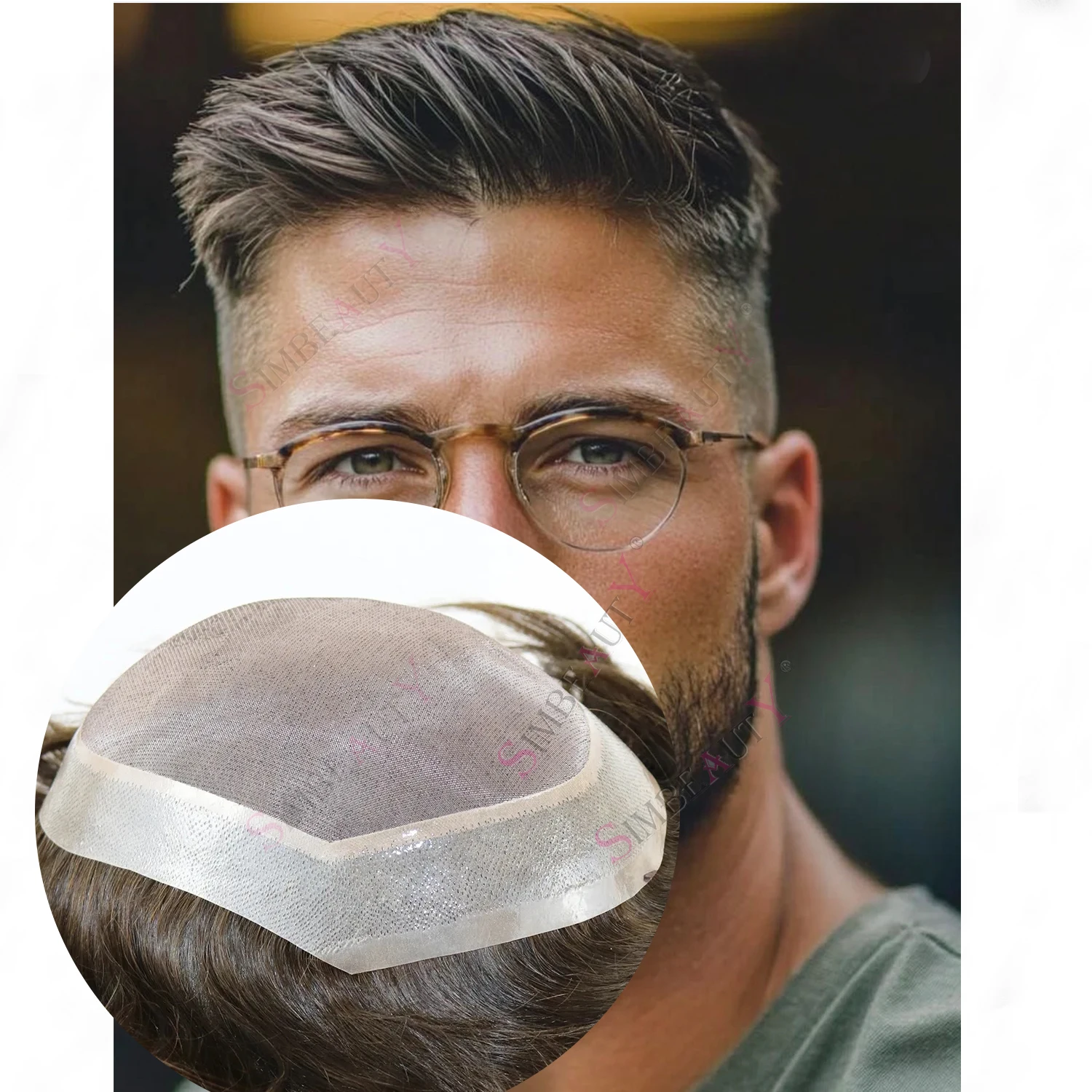 دائم أحادية الدانتيل أعلى رجل شعر مستعار براون الشعر البشري الشعر المستعار سوبر رقيقة الجلد بولي Hair قطع الشعر الذكور الاصطناعية نظام استبدال مستقيم