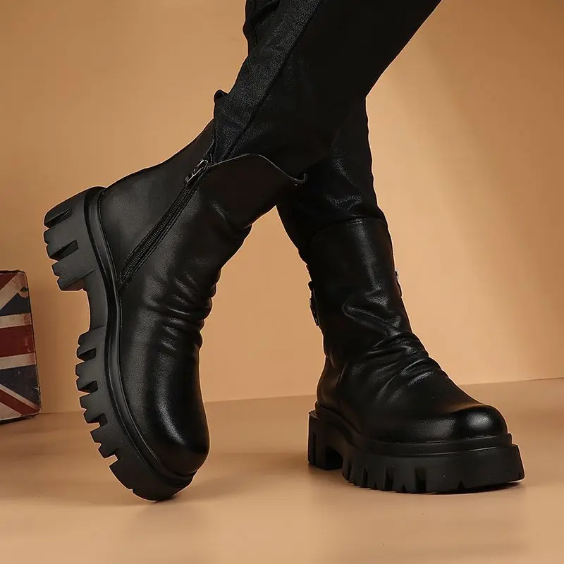 

Thick-soled Short Heightened Men's Winter Leather British 2025 New High-top Chelsea Boots