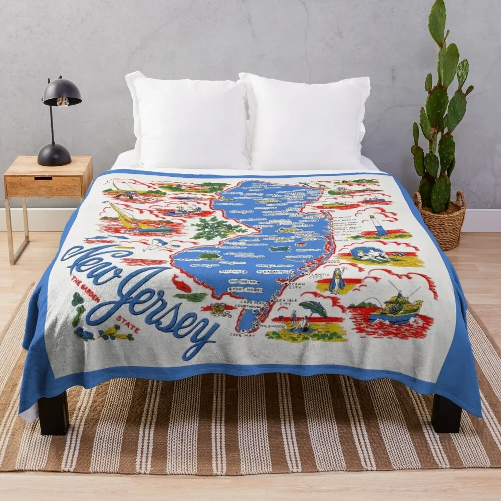 

Vintage New Jersey Map Throw Blanket Fade Resistant Durable Throw Blanket
