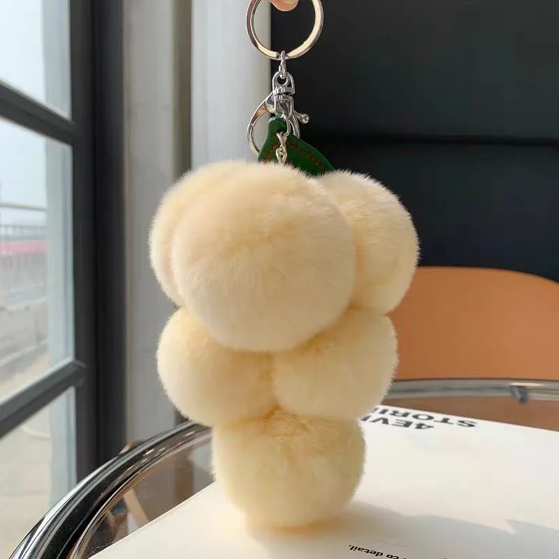 20222 Car Key Chain Pendant Bag Accessories Gift Real Rex Rabbit Hair Grape Cute Pendant Net Red Fur Ball Grape