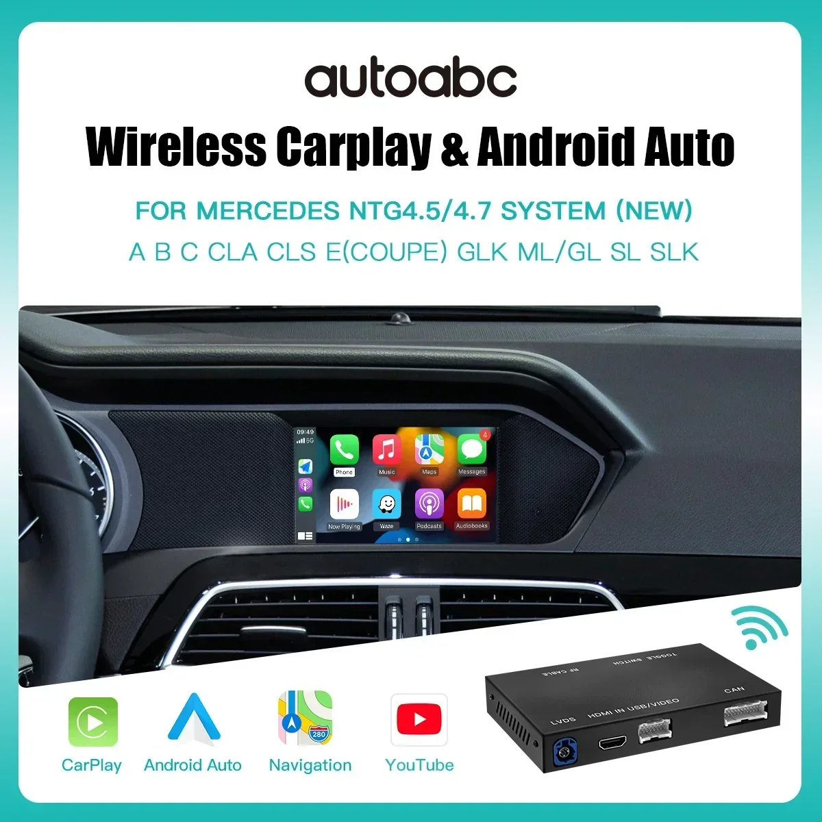 Autoabc for Mercedes Benz A B C E Cla Gla Glk Ml Ntg4.5 Benz Becker Carplay Module Android Auto Mirror Link Airplay Car Play