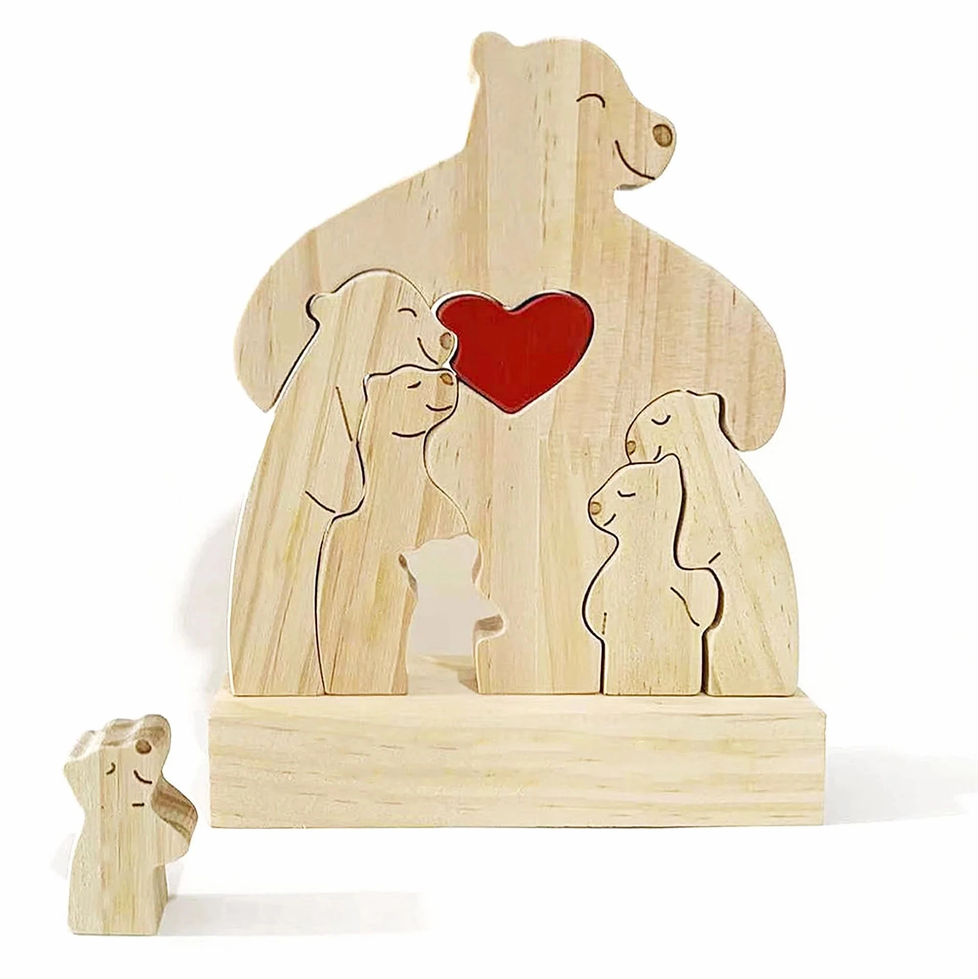 Wooden Bears Family Puzzle, Personalized Mother's Gift,Custom 6 Person Bear Figurines, DIY Art Puzzle,Wooden Animal Carvings Mom