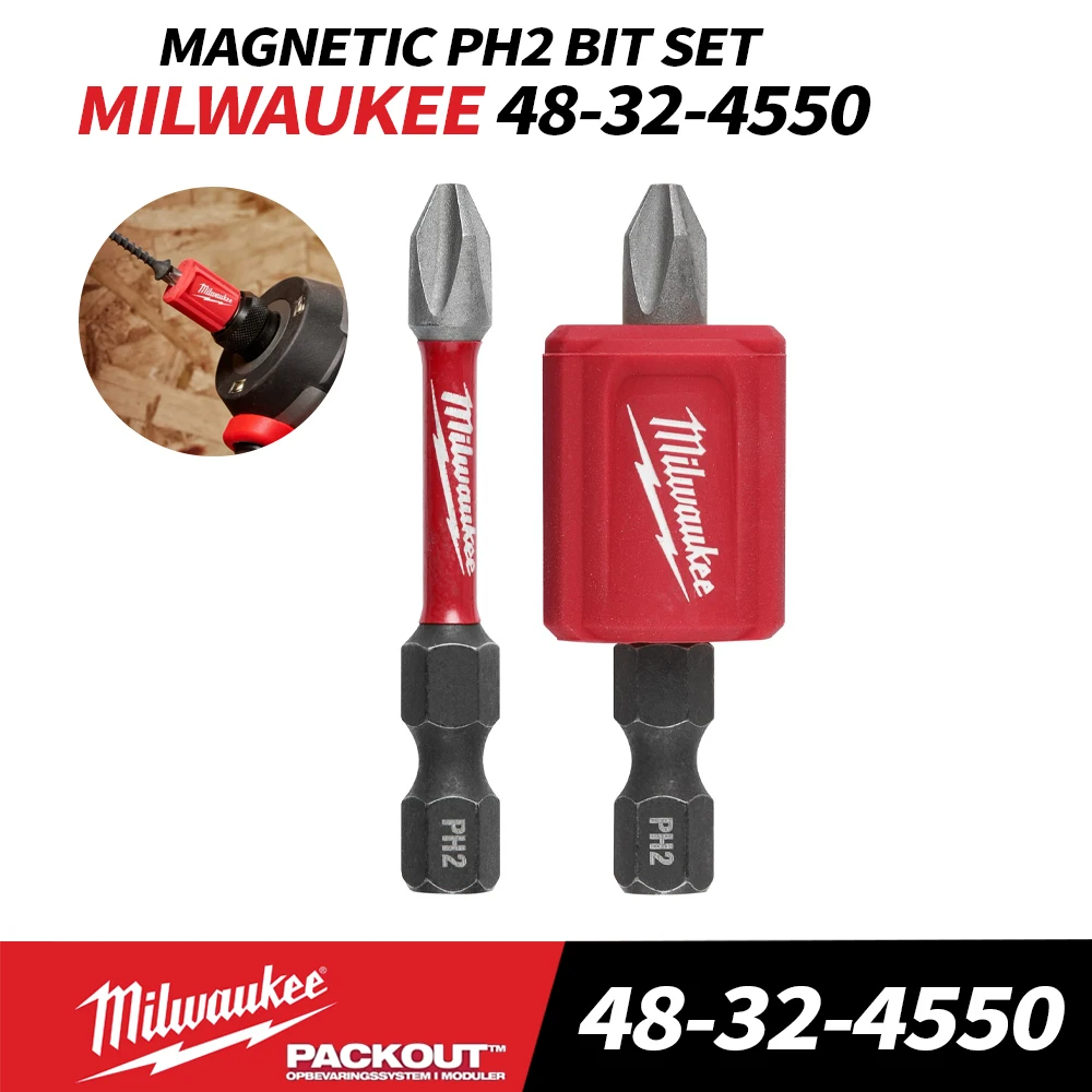 Milwaukee 48-32-4550 SHOCKWAVE Impact Bits Duty™ Magnetic Attachment And PH2 Bit Set 3PC Milwaukee Power Tool Accessories