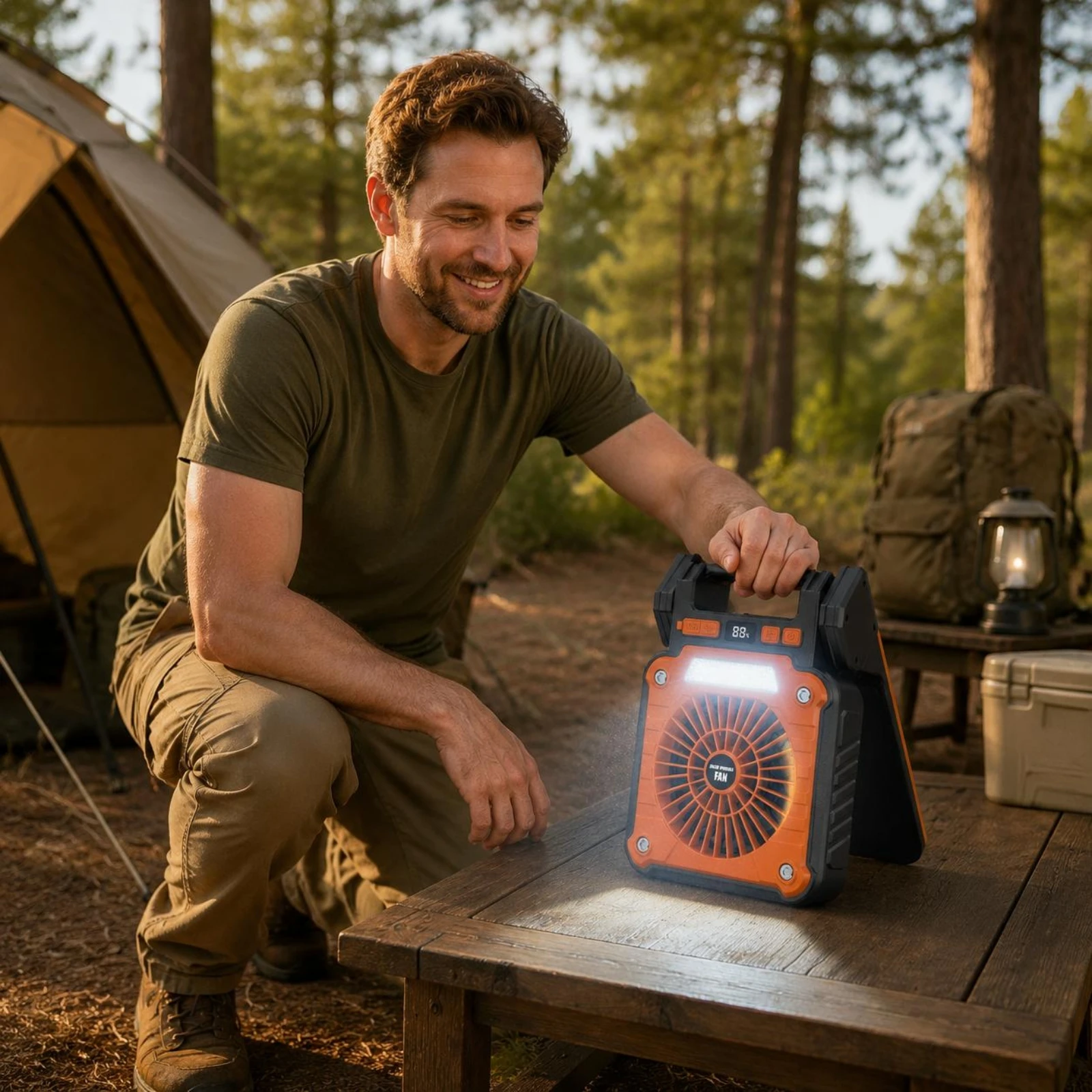 Outdoor Power Fan - Przenośny wentylator solarny z cyfrowym wyświetlaczem,