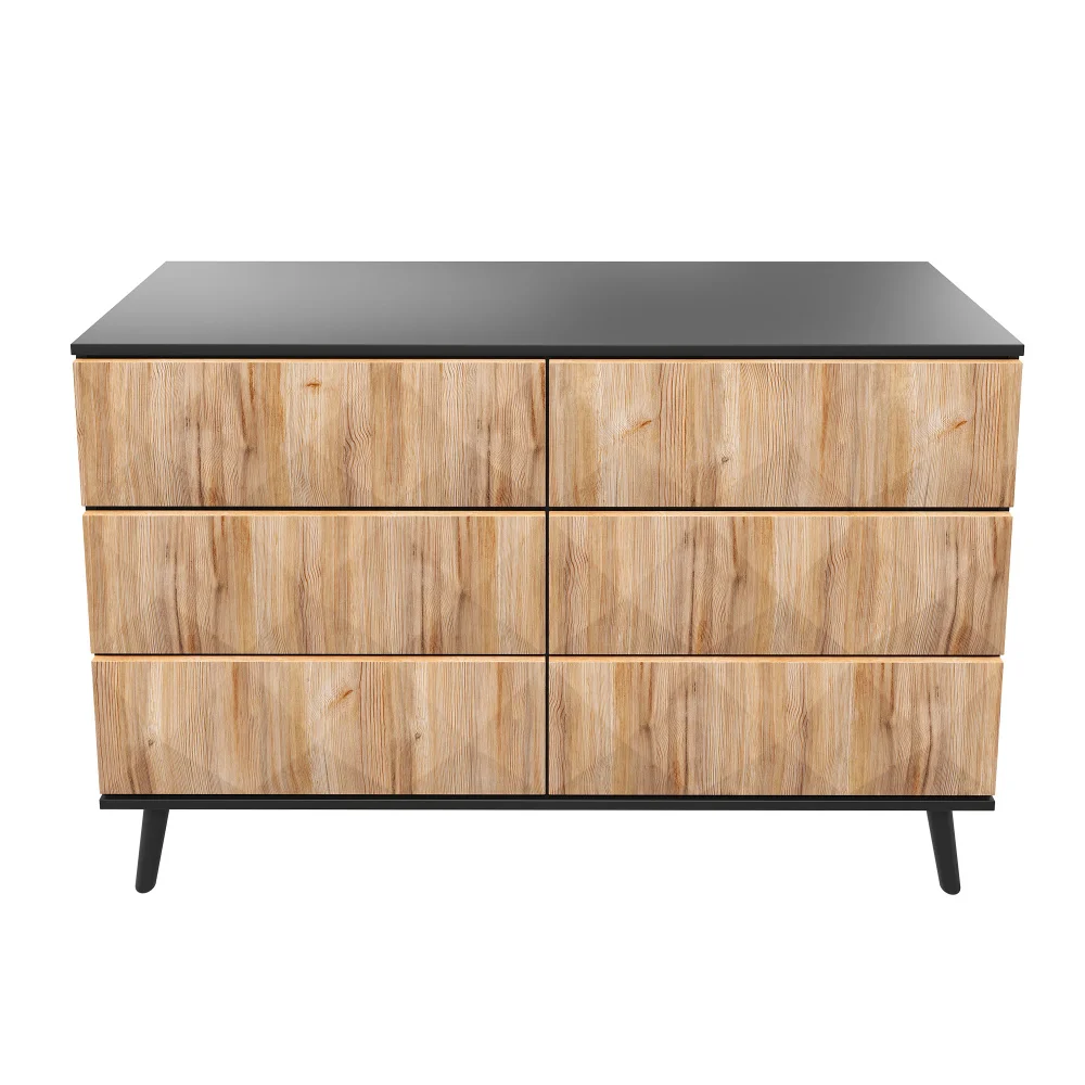 Das Sideboard und die Kommode von PINGGO zeichnen sich durch eine Kombination aus Schwarz- und Naturholztönen sowie durch erhabene Türen aus. – Detail 21