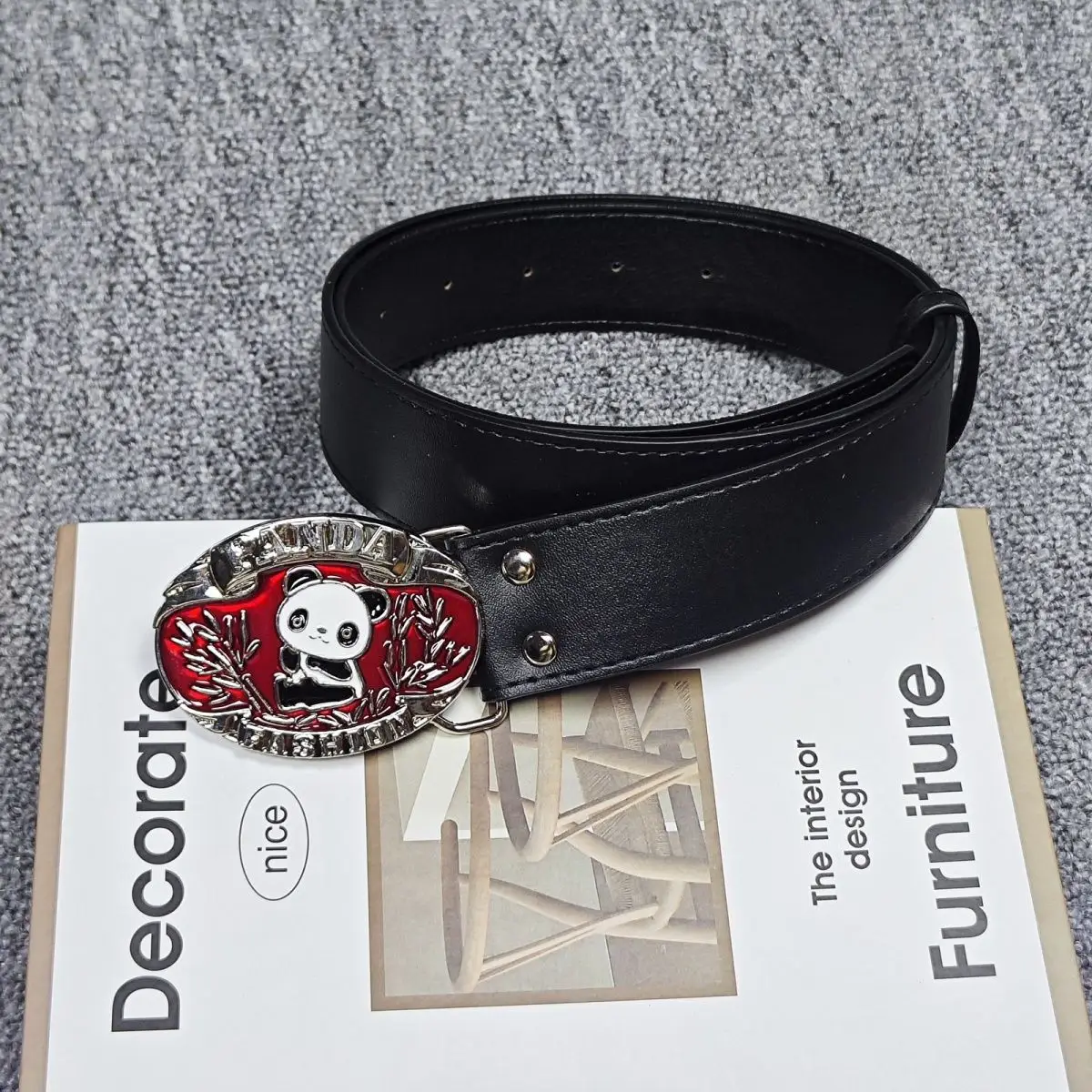 Panda Buckle Waist Belt Women PU Belt Subcultures Gothic Y2k Harajuku Waistband 2000s Jeans Pants Belt Waistband Accessories Yk2