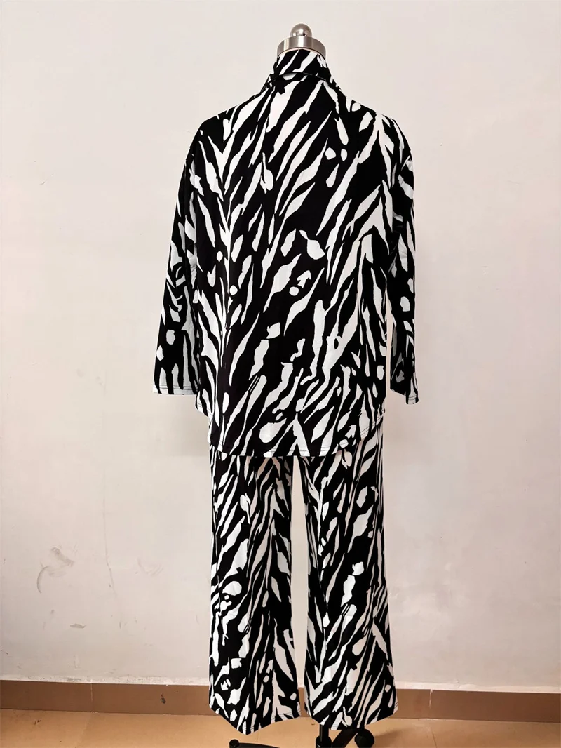 Print Shirt and Pants Set Long Sleeve Top Casual Wide Leg Pants Oversized Women Two Piece Sets Outfits 2024 Summer Trouser Suits