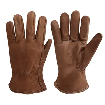 Dark Brown Cow Leather Work Gloves General Use Motorcycle Drivers Safety Glove Men&Women