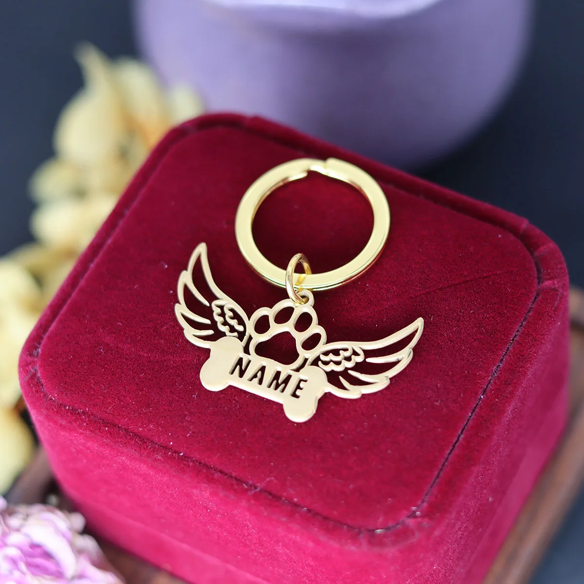 QIAMNI брелок с именем на заказ, следы собачьей лапы, брелки из нержавеющей стали с гравировкой, именная табличка, брелок с крыльями животных, сделай сам, подарки для домашних животных