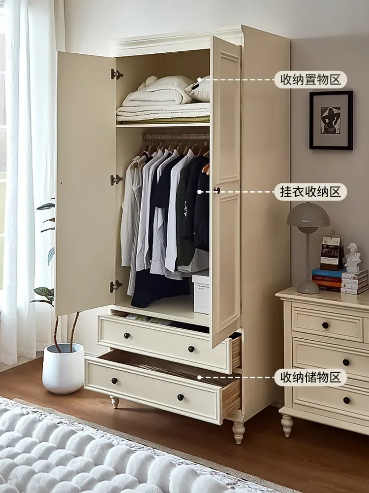 b18 Cream Wind Solid Wood Storage Modern Simple Home Bedroom Wardrobe
