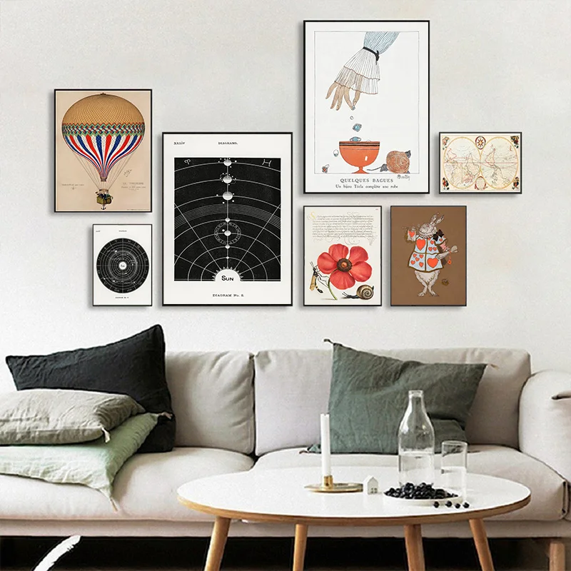 Astronomy series science canvas painting vintage hot air balloon poster giraffe wall art home living