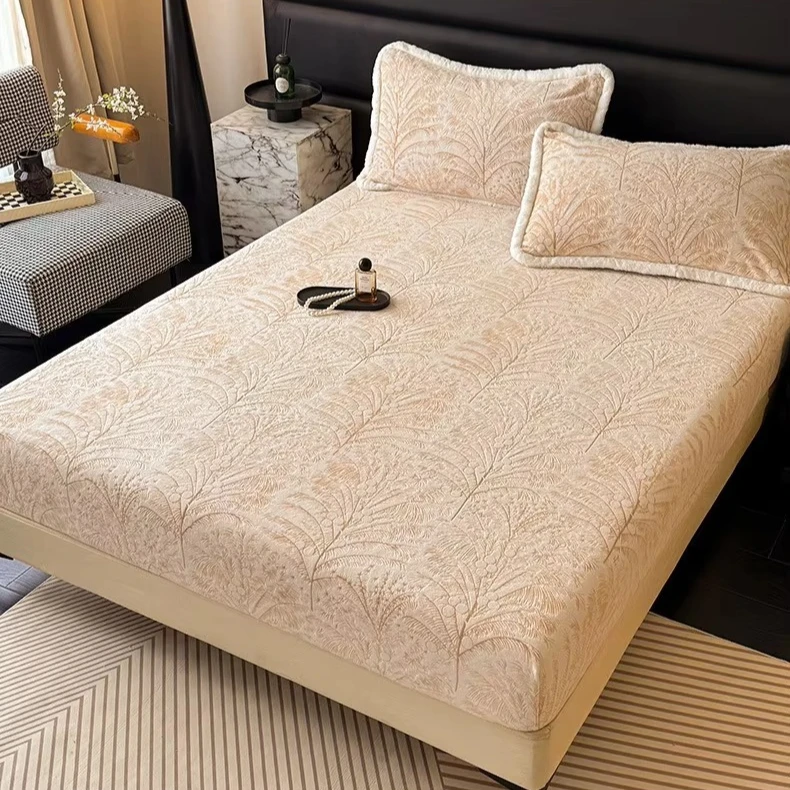 Bed Coverlet Milk-like Soft Texture Thickly Engraved Pattern Single Winter Fleece Bed Sheet Cover All-in-one Mattress Cover