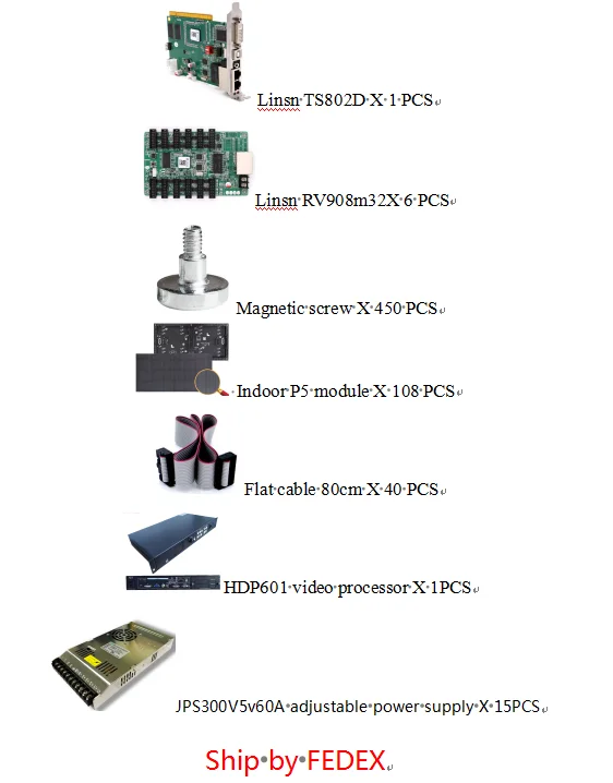 Modulo P5 per interni 320x160mm con RV908m32, alimentatore, testa RJ45, cavo piatto, vite e cavo elettrico