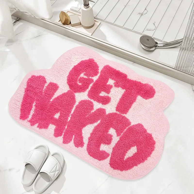 VIKAMA Cute Fun Letter Imitation Cashmere Rug Soft Plush Absorbent Anti Slip Bathroom Mat Teen Dorm Bedroom Decor