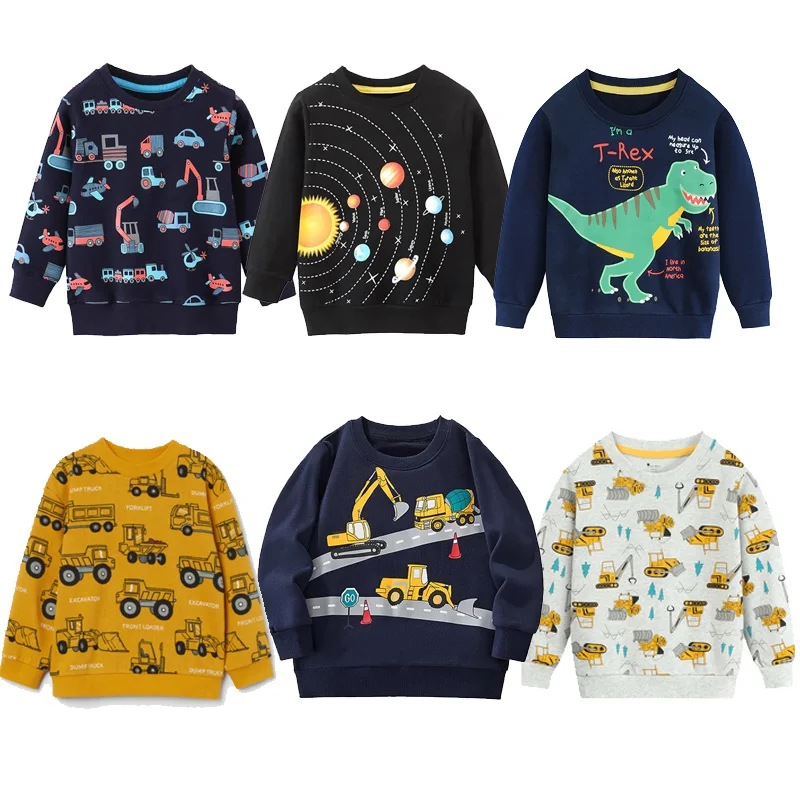 Little Hand Boys Sweatshirt Cartoon Print Crew Neck Long Sleeve Kids Top for 2-7 Years Old Kids Spring Autumn Clothes