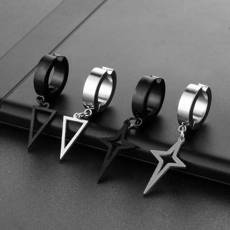 1Pcs Unisex Stainless Steel Punk Man Black Fake Clip on Earrings Without Hole Pendant Dangle Earrings Women Gothic Jewelry