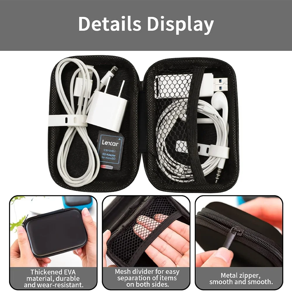 Portable Waterproof Zipper Earphone Case Headset Data Cable Holder Anti-Pressure Headphone Storage Bag Letter Pattern Series