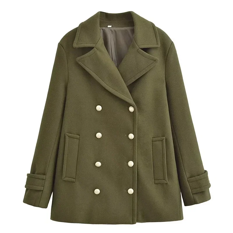 Groene Wollen Damespak Dames Formele Blazer Elegante Kasjmier Vrouwelijke Dubbele Knoop Winter Warm Kantoor Dames Jas