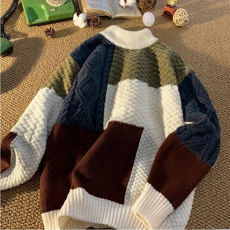 

Loose Fit Color Blo Large Size Men's Knitwear round Ne Casual Sweater Faionable And Haome Autumn Winter Street Sle