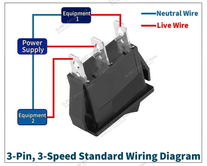 5 Stück KCD1 EIN-AUS-EIN 2/3/4-Pin 2/3-Positionen Einrastbarer 6A 220V Grüner Roter LED Runder Wippschalter für Haushalt DIY Ersatz – Detail 7