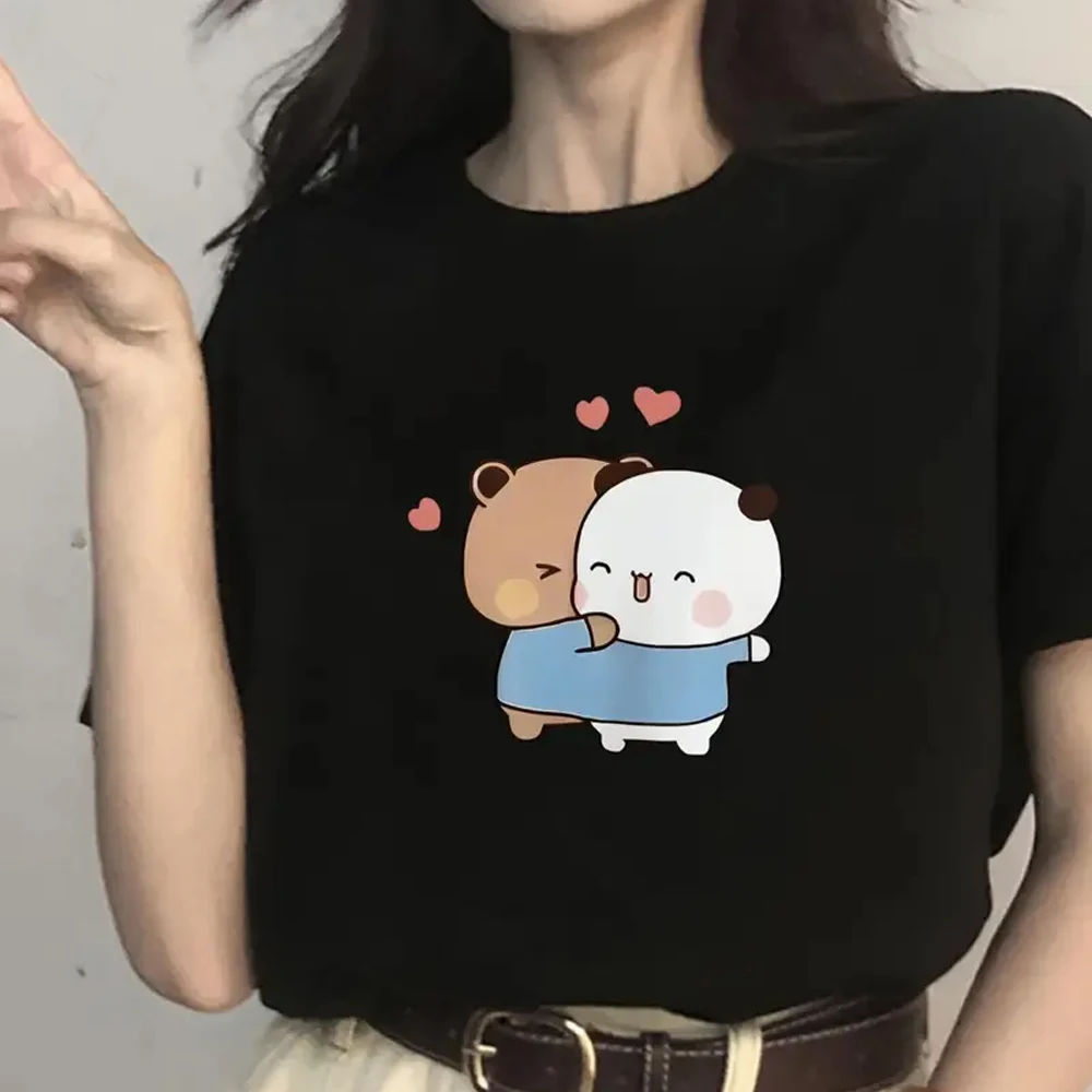 

Women'S Cute Cartoon Graphic T-Shirt - "Bubu and Dudu" Bears Hugging Design Casual Tee Hearts Summer Streetwear Ladies T Shirts