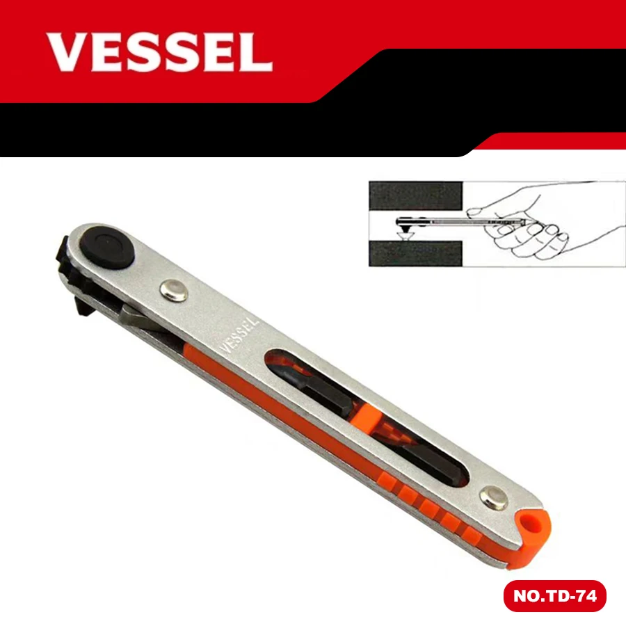 VESSEL hand tools Flat-shaped Ratchet Screwdriver with 3 Bits for Resolving Troublesome Screw Tightening Work TD-74