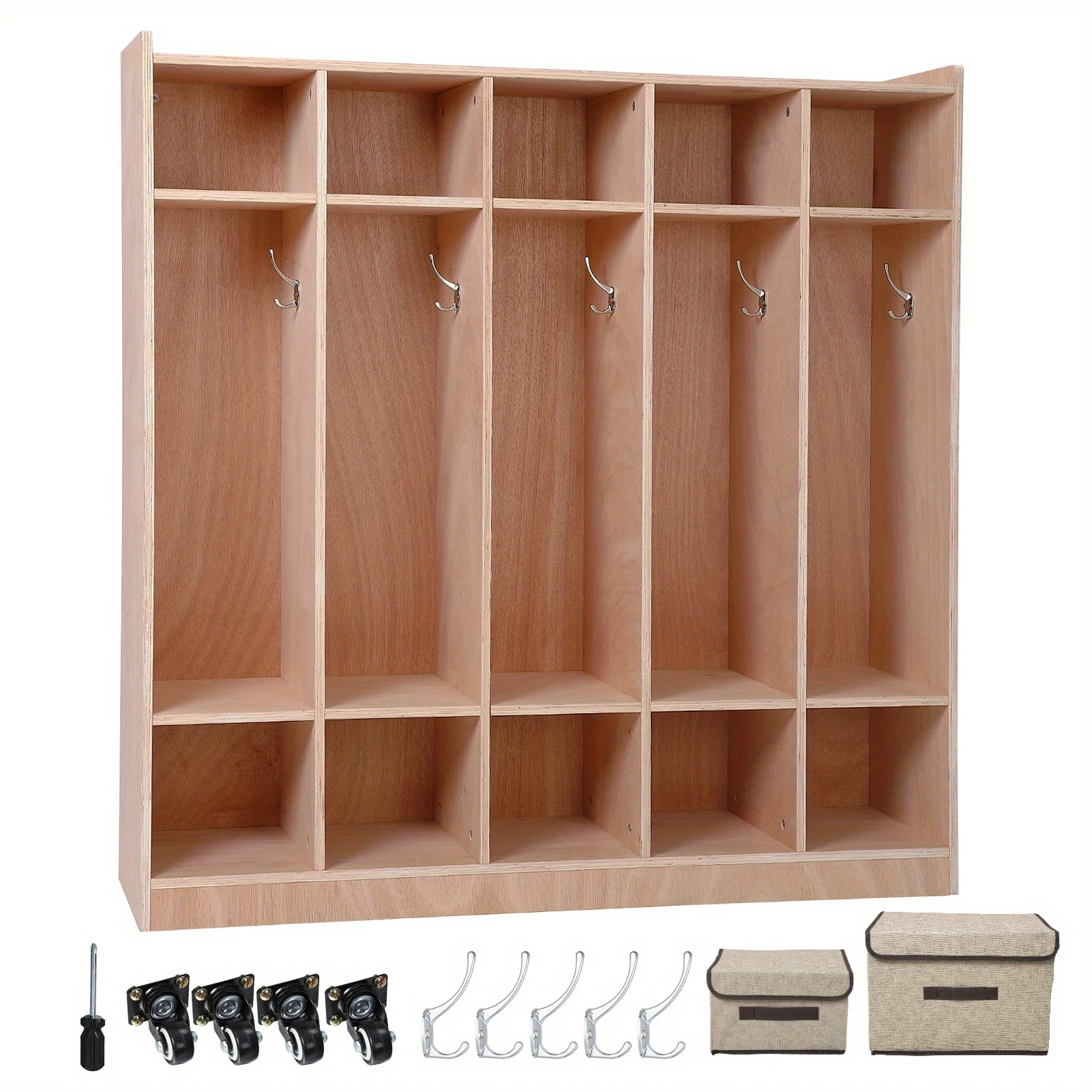 

Storage Cabinet with 5 Hooks, 5 Large Compartments And 10 Small Compartments, Sturdy And Stable, Easy to Install, Suitable for