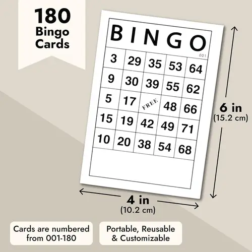 Imagen 2 del producto Hojas de Papel para Bingo de 4 x 6 Pulgadas, 180 Hojas, Tarjetas Numéricas Reutilizables y Cartas de Juego para Noches de Juego para Adultos, Fiestas y Celebraciones